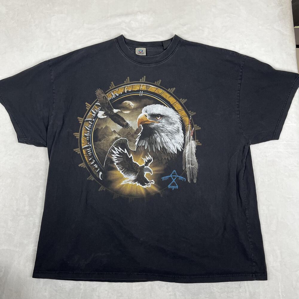 Vintage Liquid Blue T-Shirt Mens 5XL Big Black Bald Eagle Wildlife Graphic